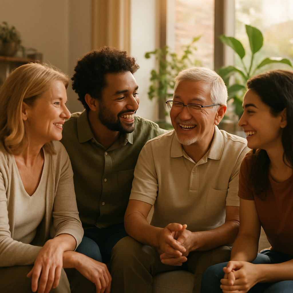 A natural lifefilled scene showing warm human connection A small group of people  family members friends or colleagues  of different ages and backgrou-1