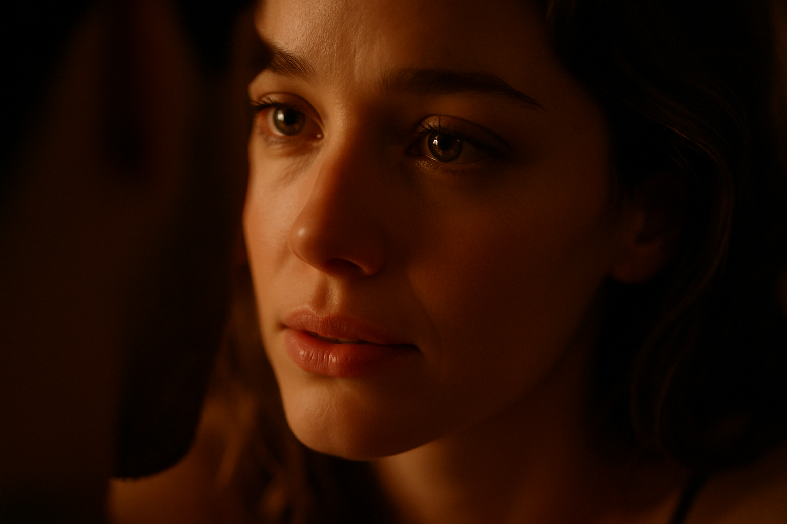 cinematic A cinematic tightly framed closeup of a beautiful womans face Her expression is soft emotional and completely present  captured in a moment-2